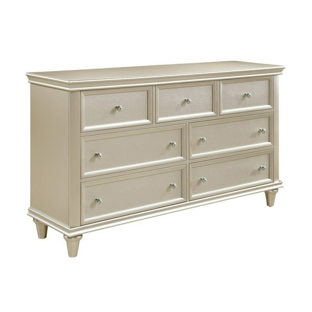 Silver Benjara 7 Drawer Wooden Dresser with Faux Crystal Knobs 